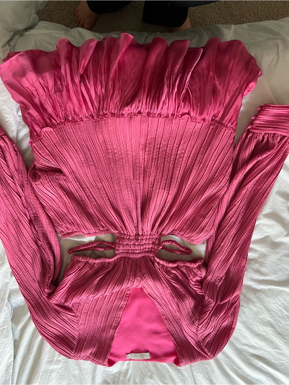 Women’s Fuchsia Pink Pleated Long-Sleeve dress